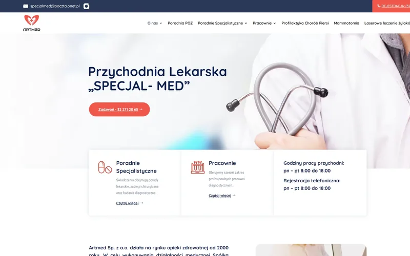 Artmedzabrze website - medical & dental, built by Studio Arlek