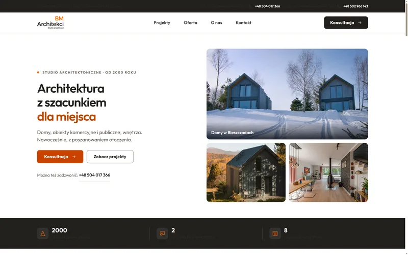 BM Architekci website - construction, built by Studio Arlek