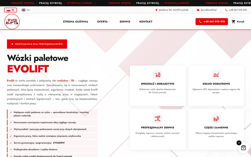 Evolift website - manufacturing, built by Studio Arlek