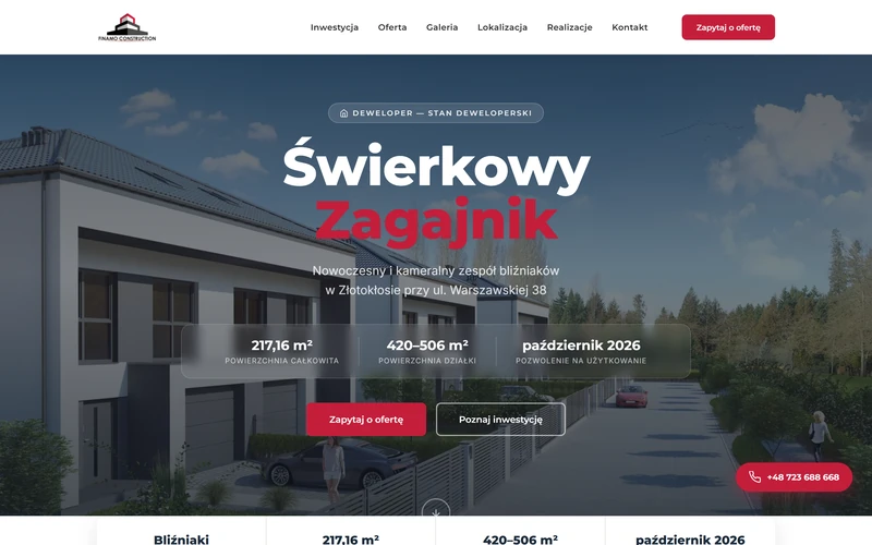 Finamo-domy website - construction, built by Studio Arlek