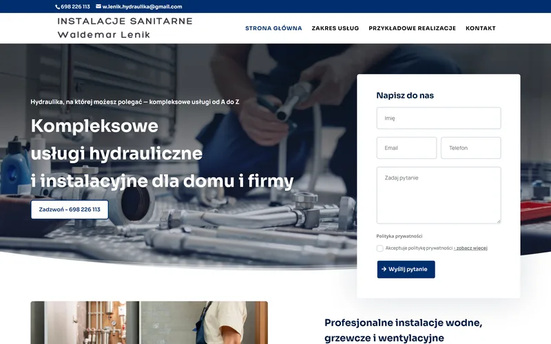 Lenik-hydraulika website - home services, built by Studio Arlek
