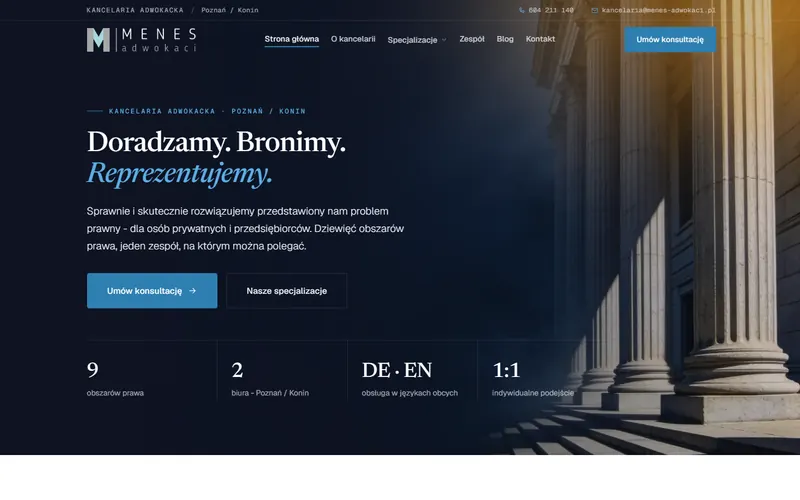 Menes Adwokaci website - legal, built by Studio Arlek