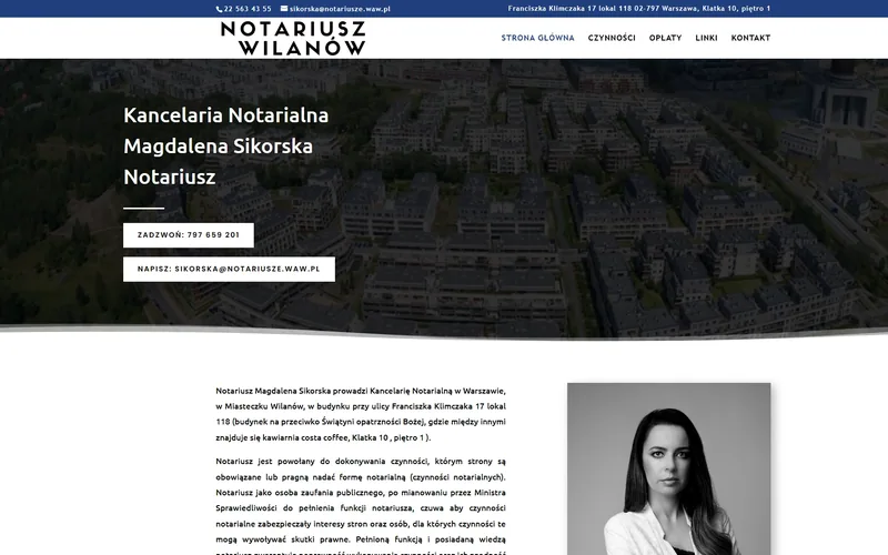 Notariusz-wilanow website - legal, built by Studio Arlek
