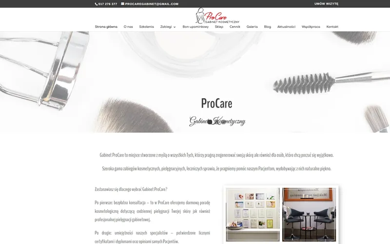 Procaregabinet website - beauty & wellbeing, built by Studio Arlek