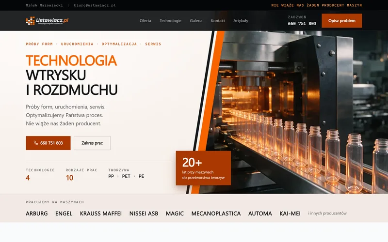 Ustawiacz website - manufacturing, built by Studio Arlek